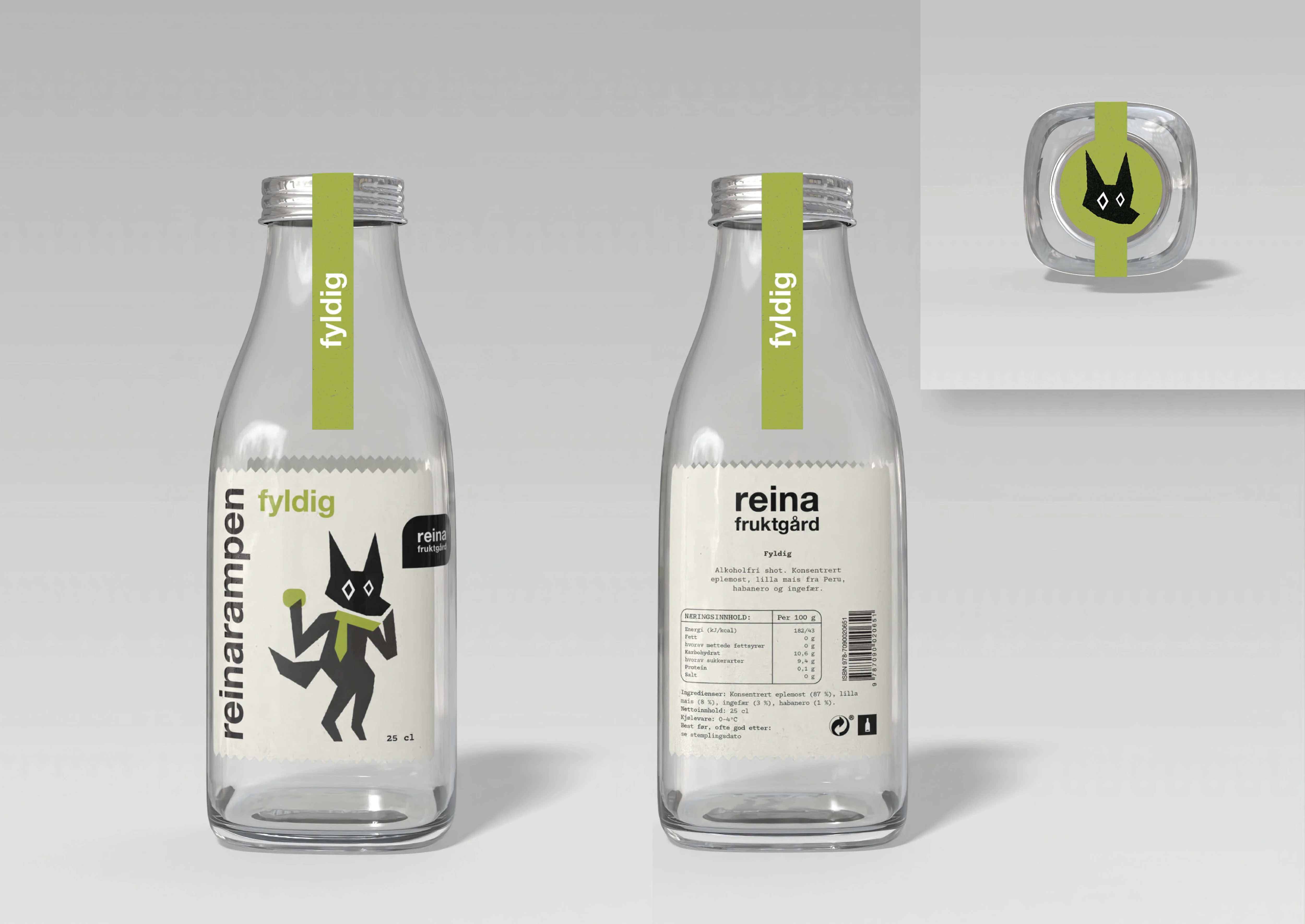 Mockup av reinarampen alkoholfri shot på 0,25l glassflaske