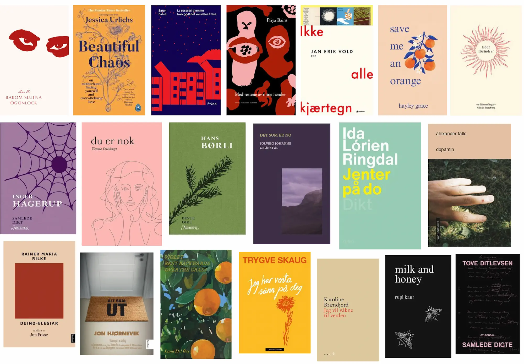 Moodboard av eksisterende poesibok omslag