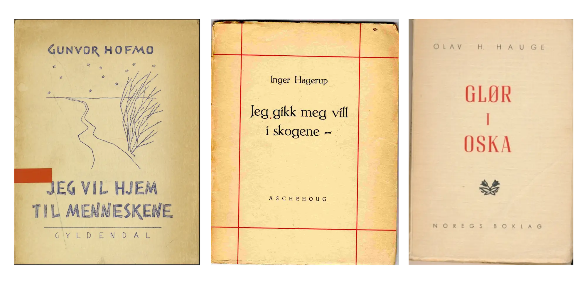 Originale bokomslag til de tre diktsamlingene som seriedesignet er basert på