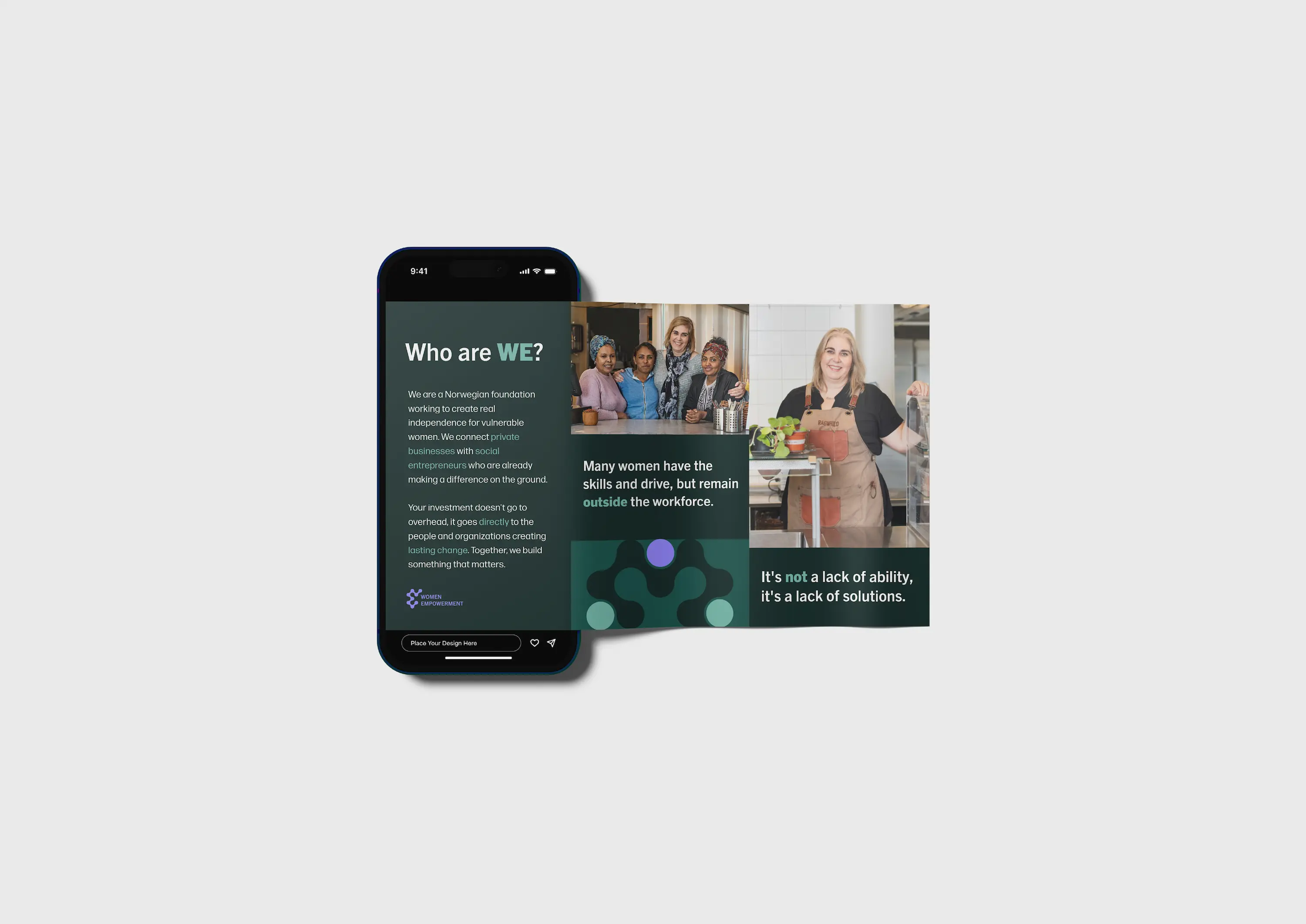 Mockup av instagram-story for Stiftelsen WE